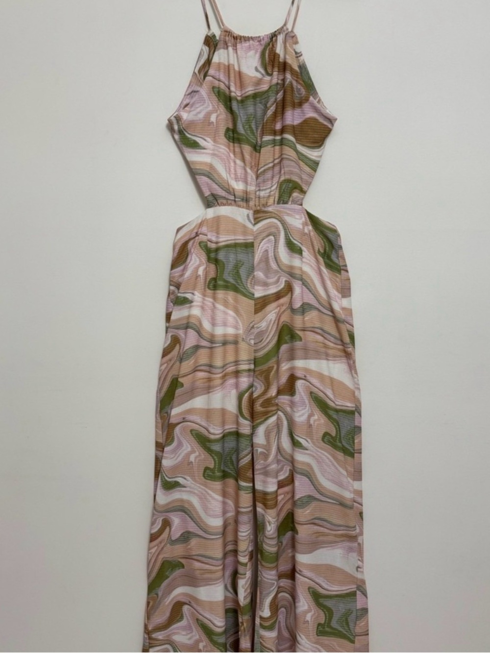 Lush Sleeveless Marble-Print Maxi Dress in Pink and Green